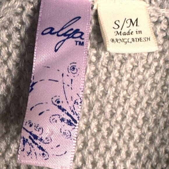 Alga Womens S/M Gray Knit Poncho Sweater Oversized Pockets Boho Boxy Open Sides - Picture 10 of 14